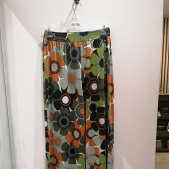 pantalon à fleurs fluide  noir/vert/orange  35